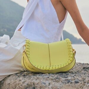 GIANNI CHIARINI Helena Round Sunny Genuine Leather Saddle Bag—NWT